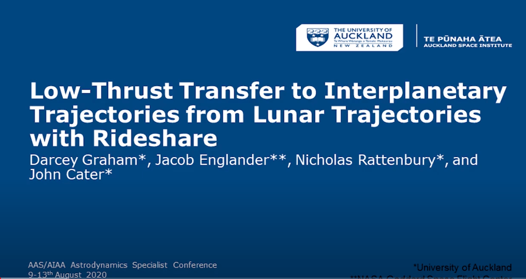 PhD student Darcey Graham presents “Low Thrust transfers to Interplanetary Trajectories” at AAS/AIAA 2020 Specialist Conference
