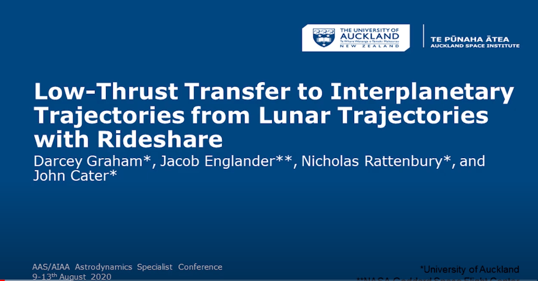 PhD student Darcey Graham presents “Low Thrust transfers to Interplanetary Trajectories” at AAS/AIAA 2020 Specialist Conference